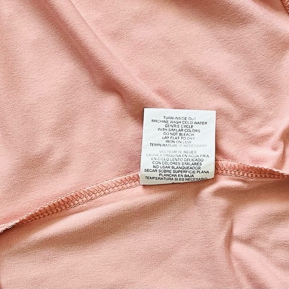 AUW pastel pink top S short ruched sleeves turtleneck faux pearl detail buttons - Picture 12 of 12